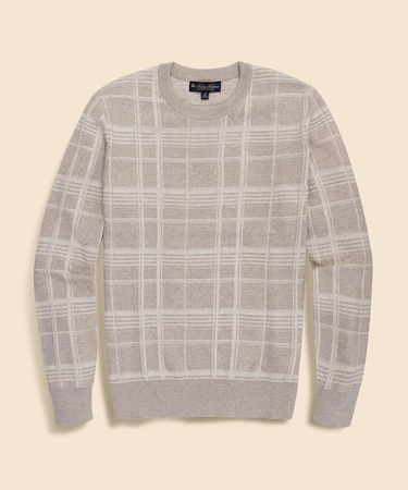スーピマコットン　テキスチャードプレイド　クルーネックセーター