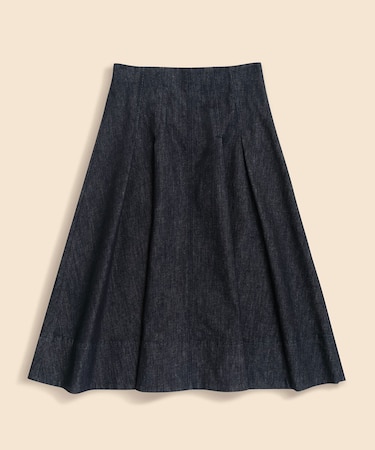 ストレッチコットンデニム　ミディ　フレアスカート