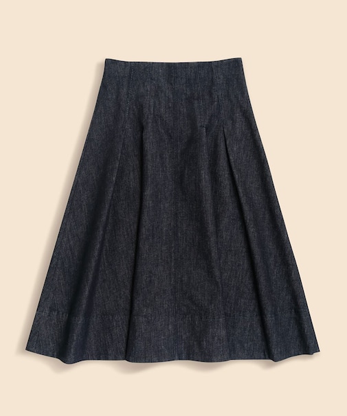 ストレッチコットンデニム　ミディ　フレアスカート