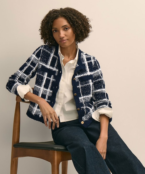 コットンブレンド　ファンシーツイード　GFメタルボタン　ノーカラージャケット