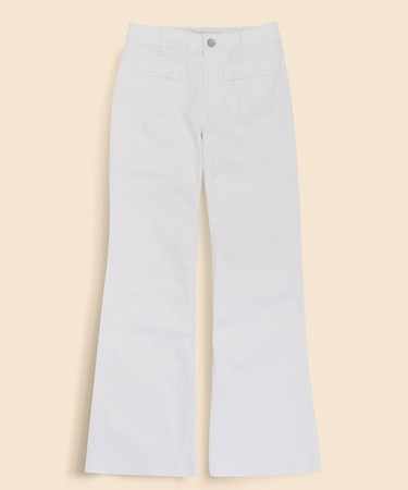 コットンブレンド　フロントパッチポケット　フレアレッグ　デニムパンツ