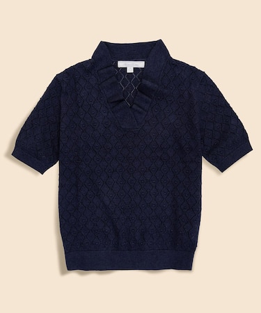 コットン／ビスコース　ポインテール　ラッフルカラー　ショートスリーブセーター