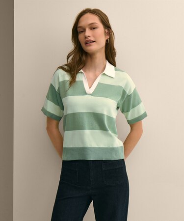 スーピマコットン　ラグビーストライプ　ショートスリーブ　ポロセーター