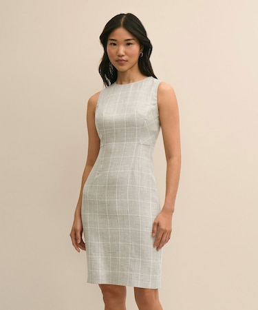 リネン／ウール　ウィンドウペイン　ノースリーブワンピース