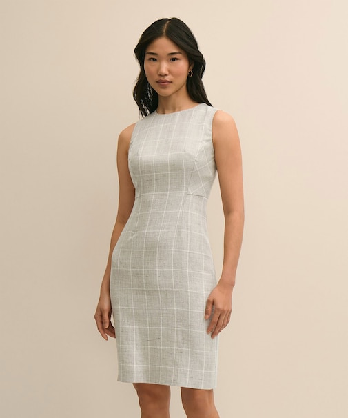 リネン／ウール　ウィンドウペイン　ノースリーブワンピース