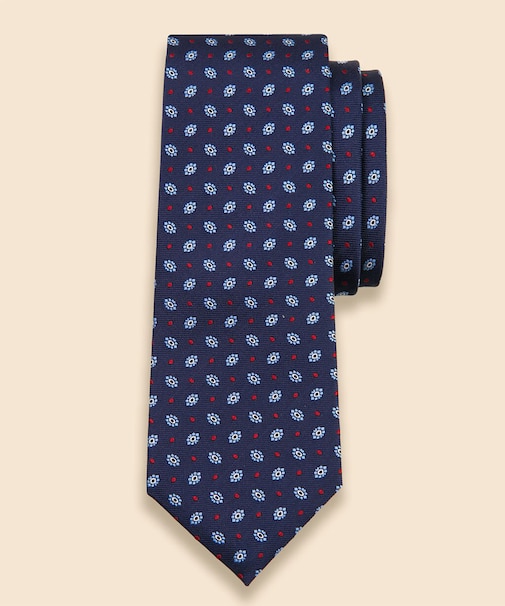 シルク　フラワー×ドットモチーフ　ジャカードタイ