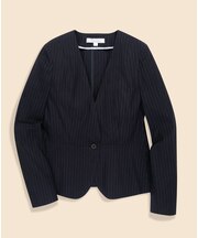 リネンブレンド　ピンストライプ　ノーカラージャケット