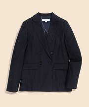 リネンブレンド　ピンストライプ　ダブル4ボタン　ピークトラペルジャケット