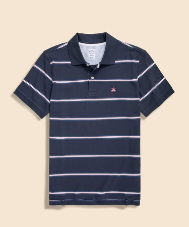 コットン　ストレッチピケ　GFロゴ　マルチストライプ　ポロシャツ　Slim Fit