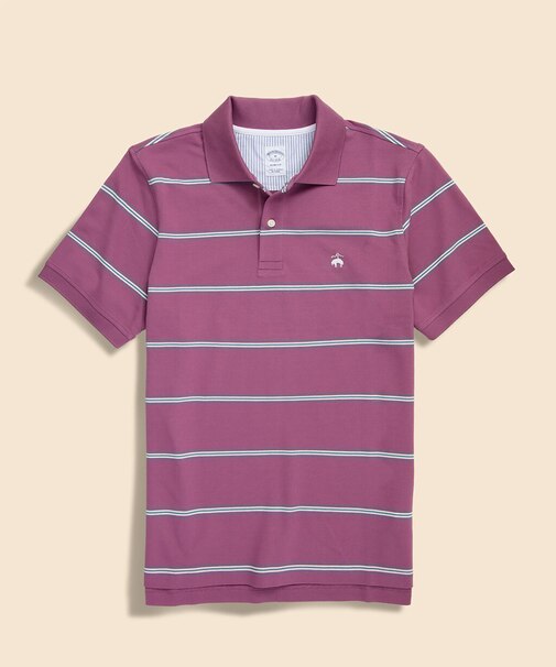 コットン　ストレッチピケ　GFロゴ　マルチストライプ　ポロシャツ　Slim Fit