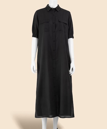 コットンボイル ダブルポケット ハーフスリーブ シャツワンピース