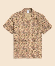 コットン　ブロックプリントパターン　ペイズリー　オープンカラーシャツ　Regular Fit