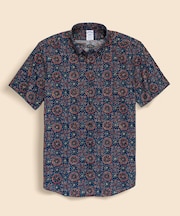 コットン　ブロックプリントパターン　ジオメトリックメダリオン　オープンカラーシャツ　Regular Fit