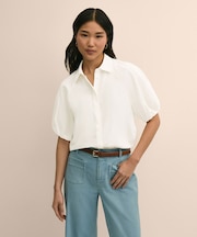 シルク／コットン　バブルスリーブ　ブラウス