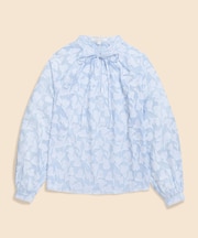 コットン ジャカード スタンドカラー ブラウス