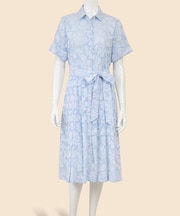 コットン　ジャカード　ショートスリーブシャツドレス