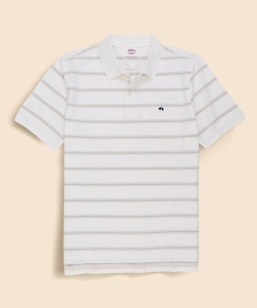 コットン ストレッチピケ GFロゴワッペン ストライプ ポロシャツ Original Fit