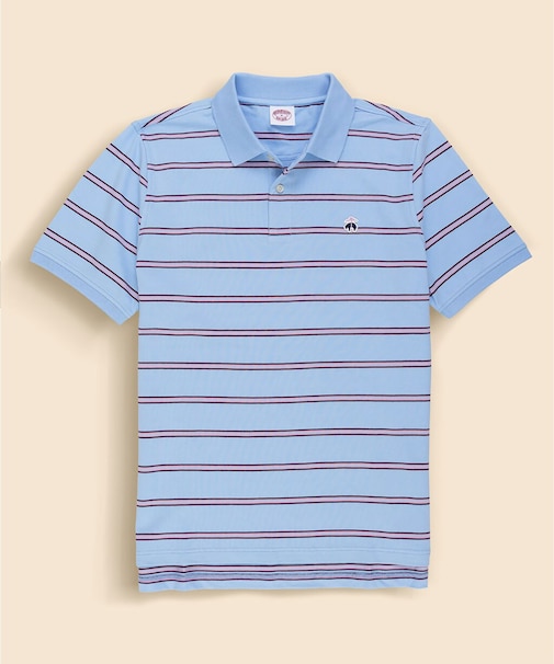 コットン　ストレッチピケ　GFロゴワッペン　ストライプ　ポロシャツ　Original Fit