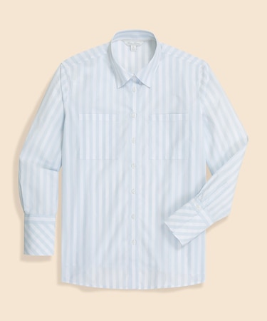 コットンポプリン リラックスフィット ダブルポケット ストライプシャツ