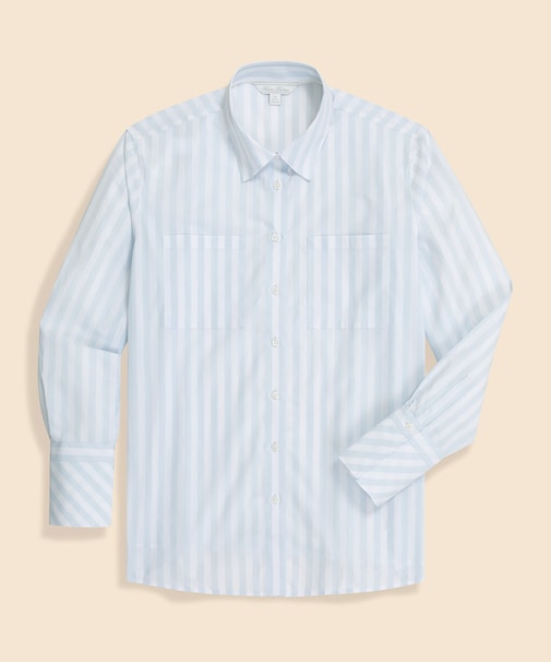 コットンポプリン リラックスフィット ダブルポケット ストライプシャツ
