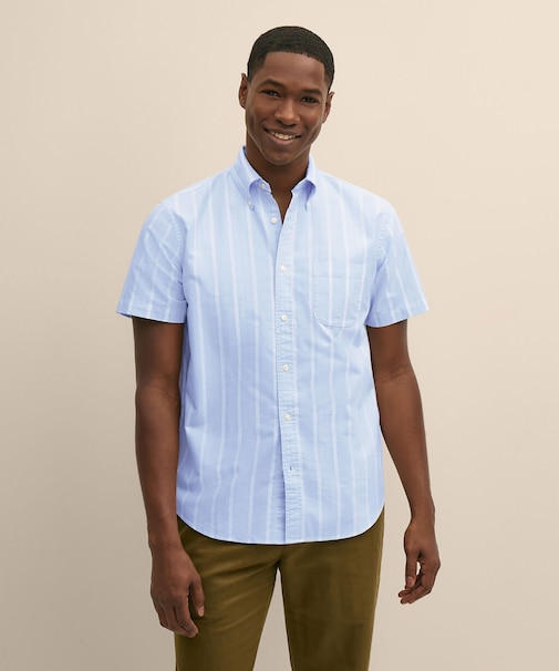 コットン　オックスフォード　ストライプ　ショートスリーブ　フライデーシャツ