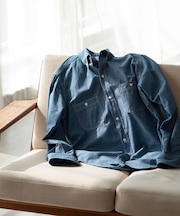 コットンシャンブレー　ポロカラーワークシャツ　Made in USA