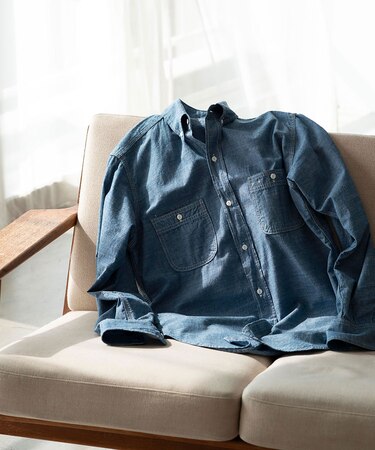 コットンシャンブレー ポロカラーワークシャツ Made in USA