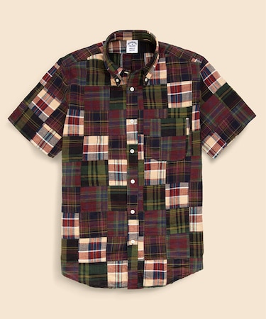 コットン　マドラスパッチワーク　ショートスリーブ　カジュアルシャツ　Regular Fit