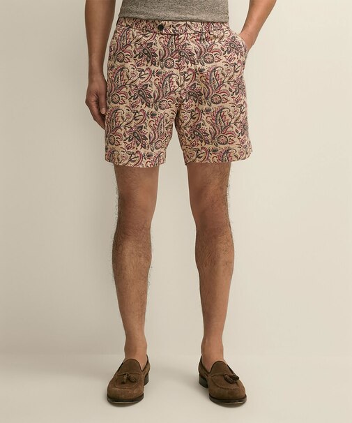 コットン　ブロックプリントパターン　ペイズリー　7inショーツ