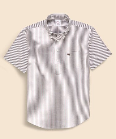 コットン/リネン GFロゴ ストライプ ショートスリーブ プルオーバーシャツ