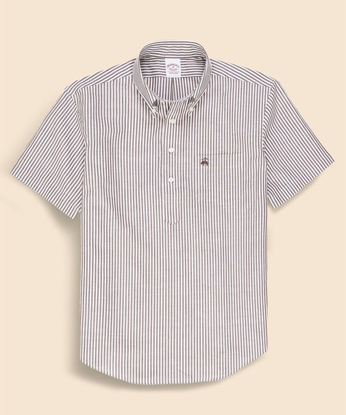 コットン/リネン GFロゴ ストライプ ショートスリーブ プルオーバーシャツ
