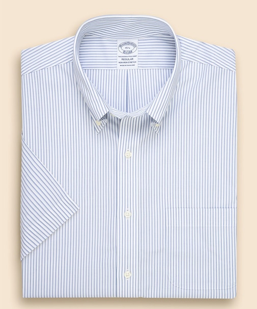 ストレッチブロードクロス　ストライプ　ショートスリーブ　ドレスシャツ　Regular Fit