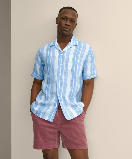 アイリッシュリネン　ストライプ　キャンプシャツ　Regular Fit