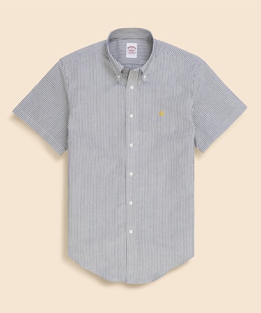 コットン／ペーパーヤーン　GFロゴ　ストライプ　ショートスリーブ　カジュアルシャツ　Traditional Fit