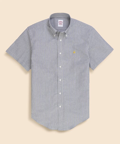コットン／ペーパーヤーン　GFロゴ　ストライプ　ショートスリーブ　カジュアルシャツ　Traditional Fit