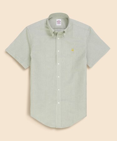 コットン／ペーパーヤーン　GFロゴ　ストライプ　ショートスリーブ　カジュアルシャツ　Traditional Fit