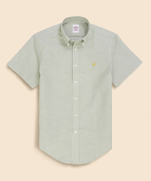 コットン／ペーパーヤーン　GFロゴ　ストライプ　ショートスリーブ　カジュアルシャツ　Traditional Fit