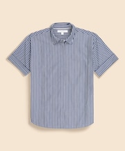 コットン　ドロップショルダー　ストライプ　ショートスリーブシャツ　Classic Fit