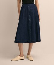 デニム ボタンフロント Aライン ミディスカート