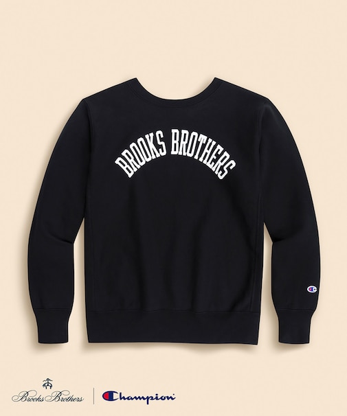 Brooks Brothers×Champion USAコットン ラバープリントロゴ スウェットシャツ Made in USA