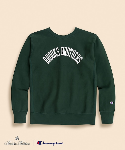 Brooks Brothers×Champion USAコットン ラバープリントロゴ スウェットシャツ Made in USA
