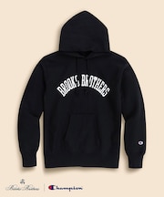Brooks Brothers×Champion USAコットン ラバープリントロゴ フーデッド スウェットシャツ Made in USA