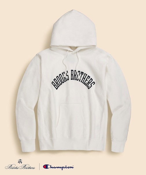 Brooks Brothers×Champion USAコットン ラバープリントロゴ フーデッド スウェットシャツ Made in USA