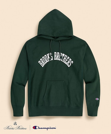 Brooks Brothers×Champion USAコットン ラバープリントロゴ フーデッド スウェットシャツ Made in USA