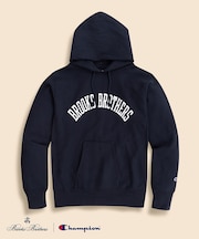 Brooks Brothers×Champion USAコットン ラバープリントロゴ フーデッド スウェットシャツ Made in USA
