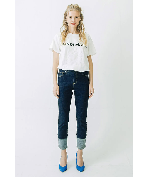 折り返し風デザイン ボーイフレンドデニム インディゴ WJ005