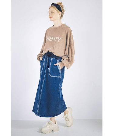 スウェットスカート ネイビー W163-1