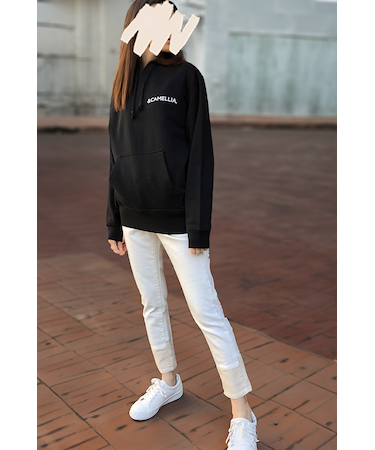 折り返し風デザイン ボーイフレンドデニム オフホワイト×ベージュ WJ020