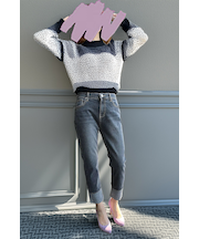 折り返し風デザイン ボーイフレンドデニム グレー WJ045