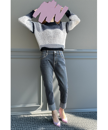 折り返し風デザイン ボーイフレンドデニム グレー WJ045